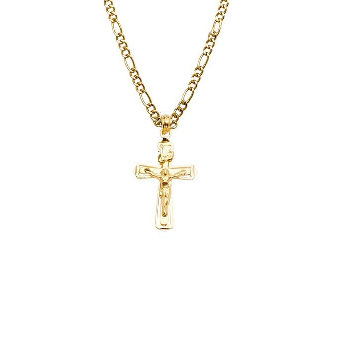 14k Gold Jesus Cross Pendant with Solid Chain - LE-2191