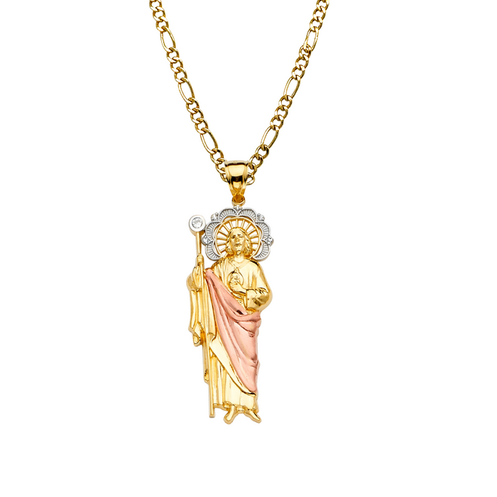 14k San Judas Gold Gemstone Pendant with Solid Chain - LE-2243