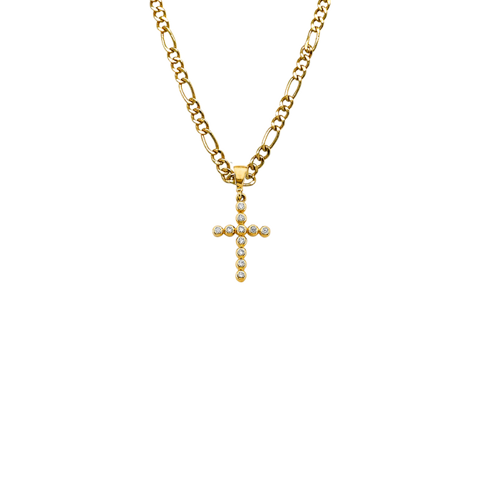 14k Gold Simple Gemstones Cross Pendant with Solid Chain - LE-2613