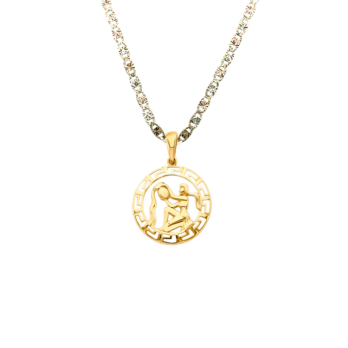 14k Aquarius Zodiac Sign Gold Pendant with Solid Chain - LE-3036