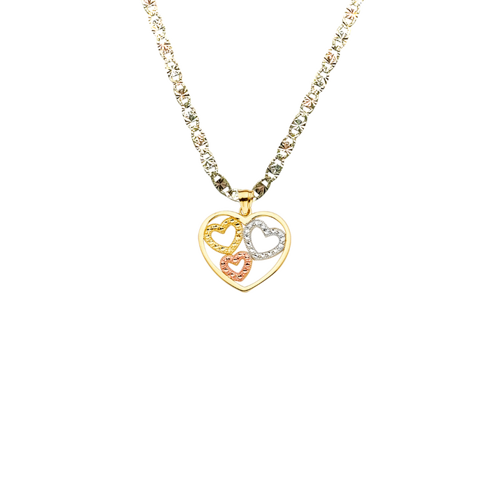 14k Tri-Tone Gold Three Heart Pendant with Solid Chain - LE-2367