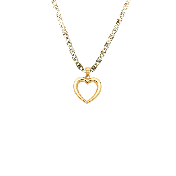 14k Gold Beaded Heart Pendant with Solid Chain - LE-1789