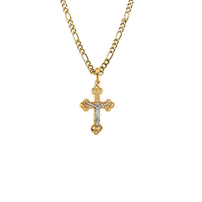 14k Gold Jesus Cross Pendant with Solid Chain - LE-2925