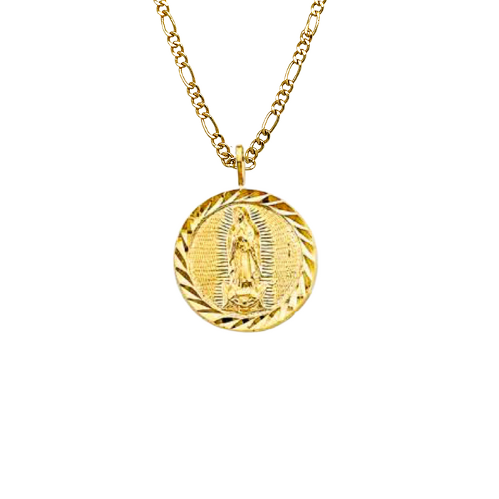 14k Virgin Mary Round Diamond Cut Pendant with Solid Chain - LE-PT2812