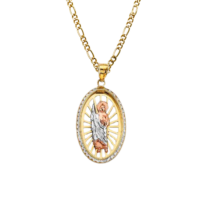 14k San Judas Oval Gemstone Pendant with Solid Chain - LE-3056