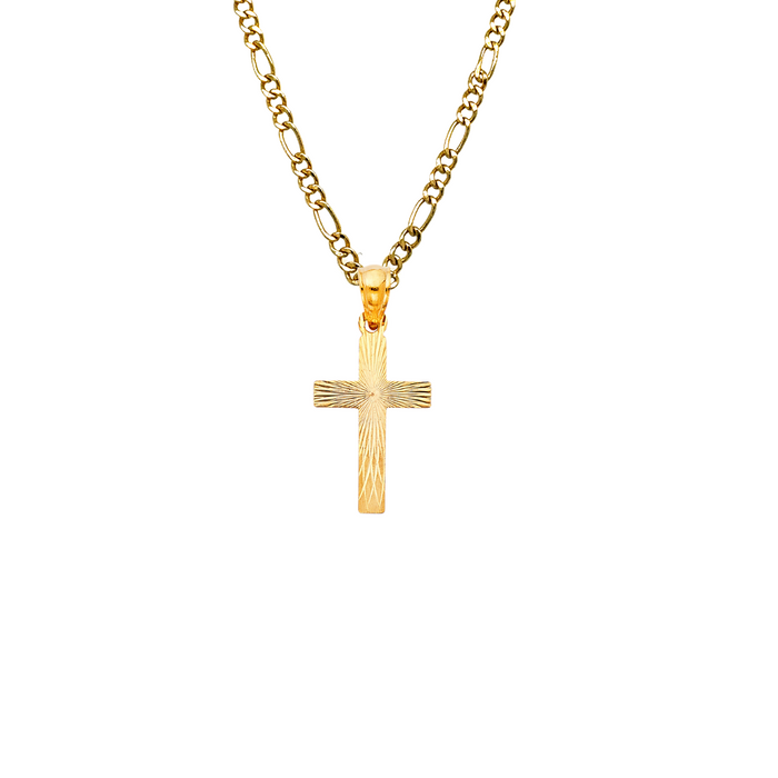 14k Gold Cross Radial Diamond Cut Pendant with Solid Chain - LE-1429