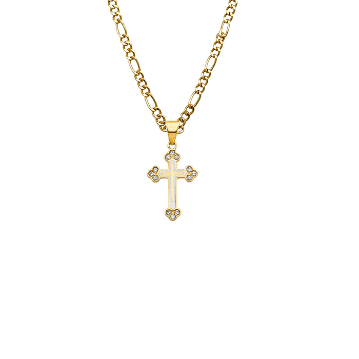 14k Gold Colored Gemstone Cross Pendant with Solid Chain - LE-2611