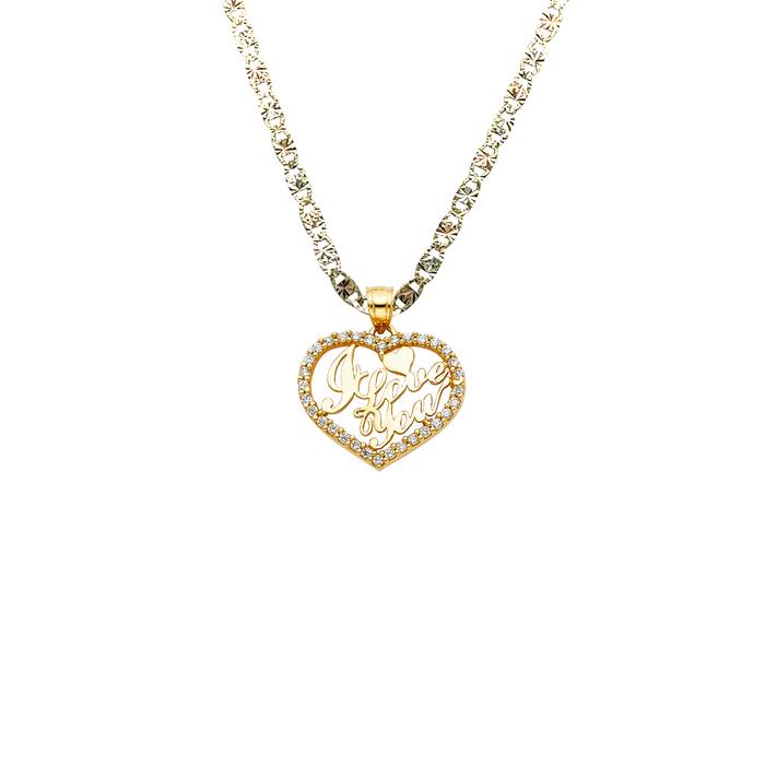 14k I Love You Heart Gold Gemstone Pendant with Solid Chain - LE-1816