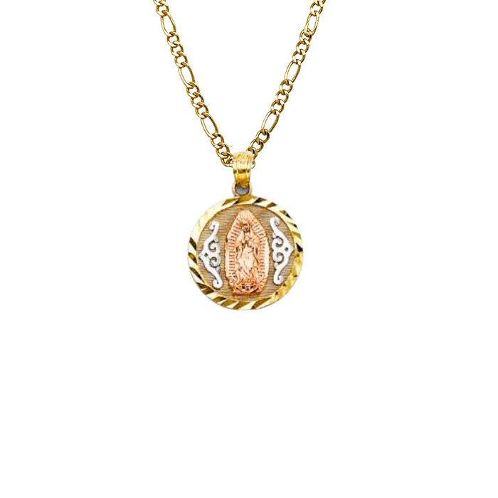 14k Virgin Mary Pendant Diamond Cut Edge with Solid Chain - LE-PT2817