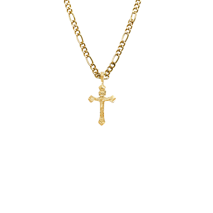 14k Gold Dainty Jesus Cross Pendant with Solid Chain - LE-1008