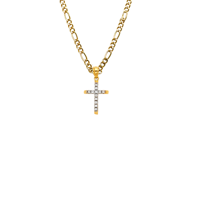 14k Gold Gemstone Cross Pendant with Solid Chain - LE-1065