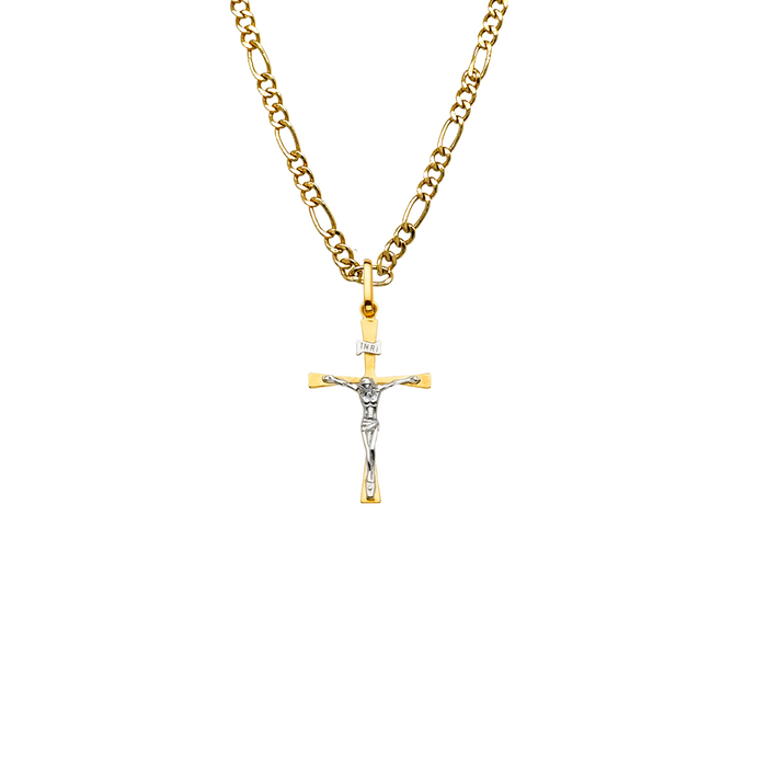 14k Two Tone Gold Jesus Cross Pendant with Solid Chain - LE-2172