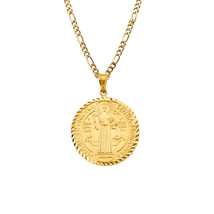 14k San Benito Hollow Gold Coin Pendant with Solid Figaro Chain - LE-2872