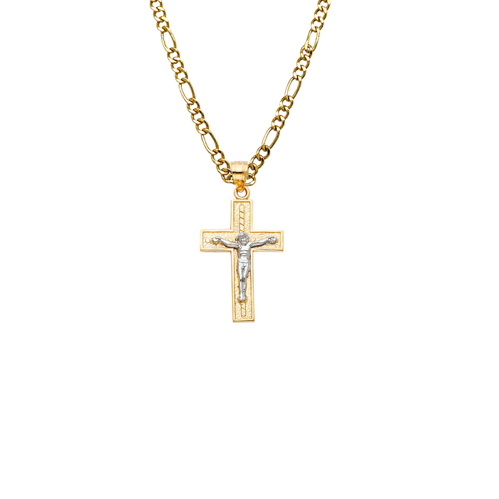 14k Two Tone Gold Jesus Cross Pendant with Solid Chain - LE-0058