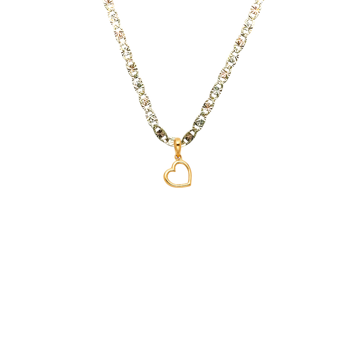 14k Gold Dainty Frame Heart Pendant with Solid Chain - LE-1795