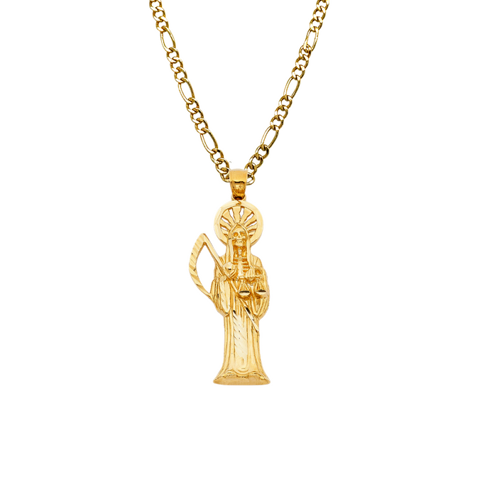 14k Santa Muerte Gold Pendant with Solid Chain - LE-1157