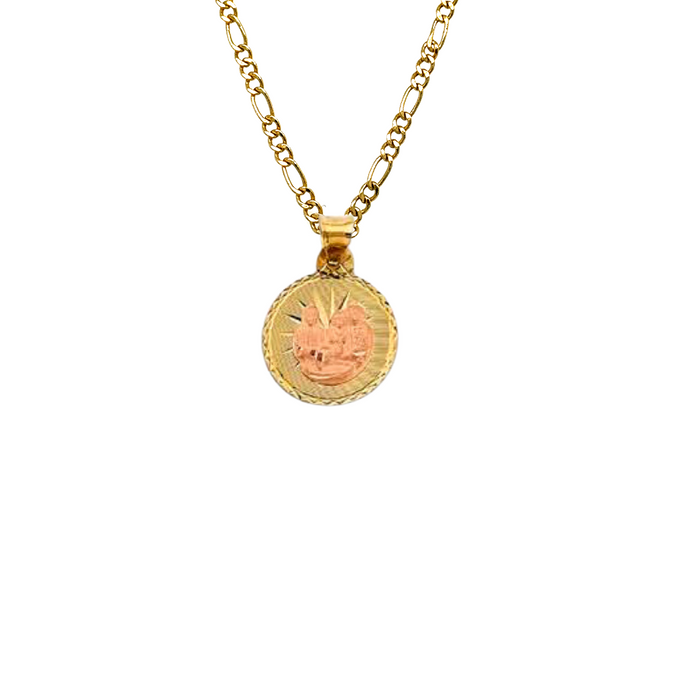 14k Round Baptism Gold Pendant with Solid Chain - LE-2906