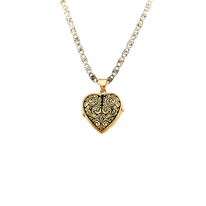 14k Gold Picture Heart Locket Pendant with Solid Chain - LE-2568