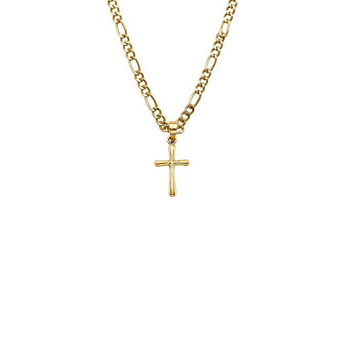 14k Gold Small Cross Pendant with Solid Chain - LE-2743