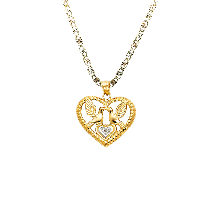 14k Lovebirds Heart Gemstone Pendant with Solid Chain - LE-1499