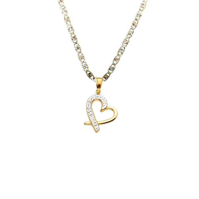 14k Two Tone Gold Heart Pendant with Solid Chain - LE-2368