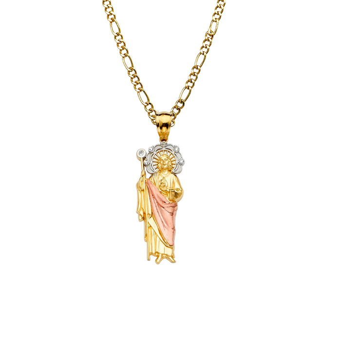 14k San Judas Gold Gemstone Pendant with Solid Chain - LE-2244