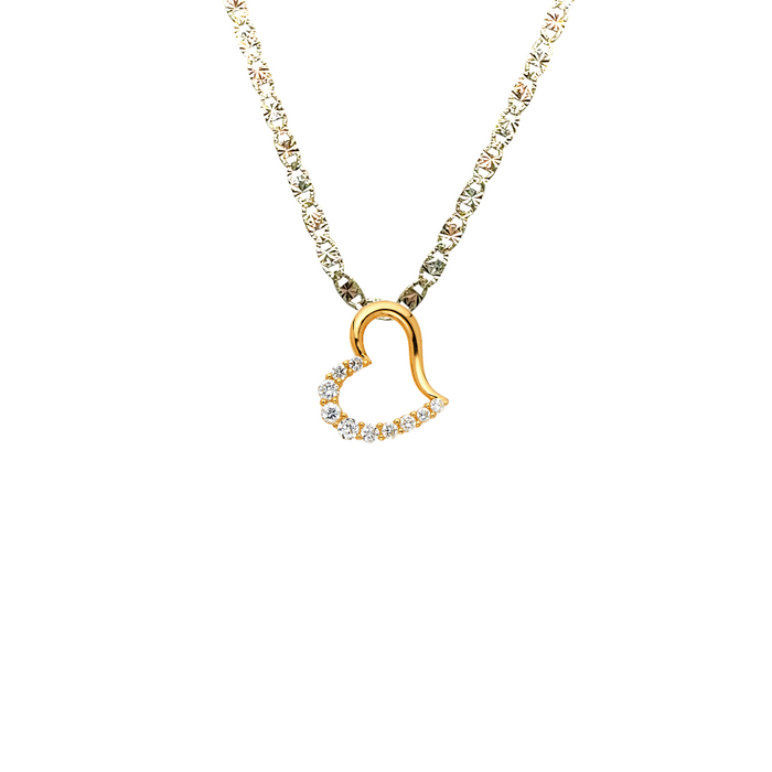 14k Gold Gemstone Heart Pendant with Solid Chain - LE-0584