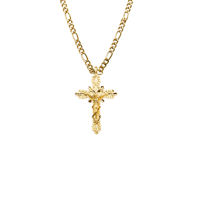 14k Gold Jesus Cross Pendant with Solid Chain - LE-2186