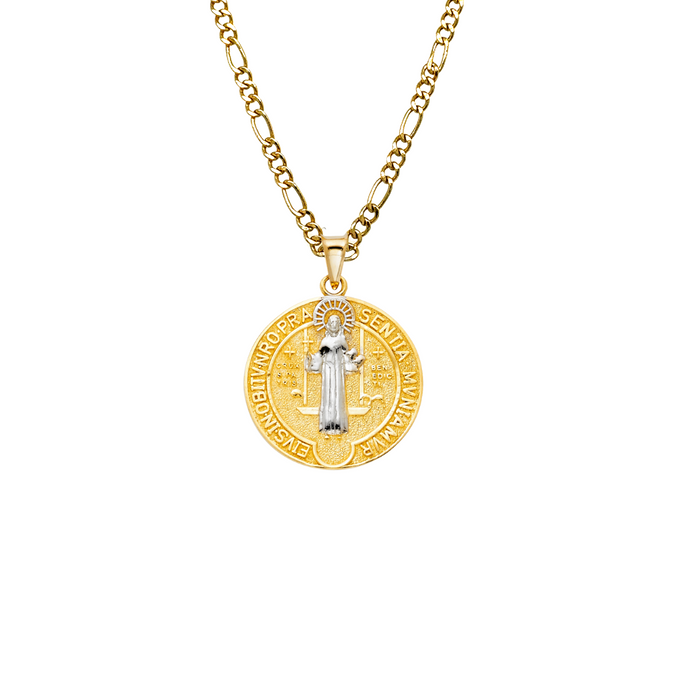 14k San Benito Gold Pendant with Solid Figaro Chain - LE-754