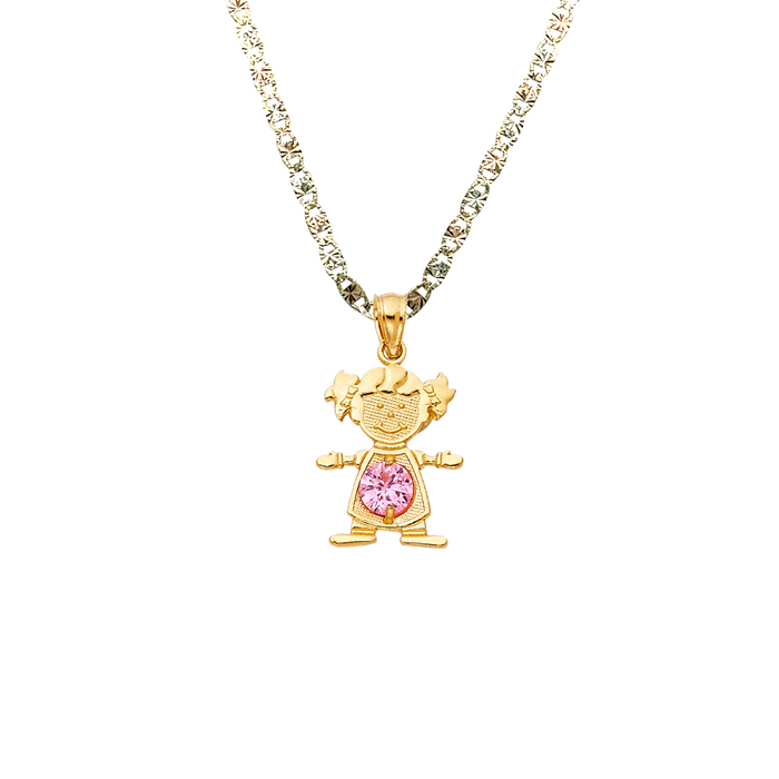 14k Gold Girl Daughter Niña October Birthstone Gemstone Pendant with Solid Chain - LE-0660-10