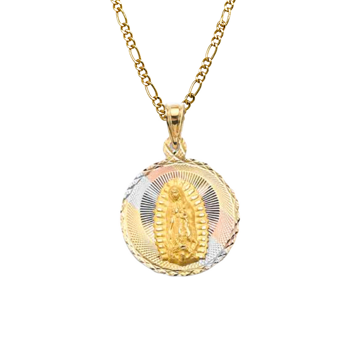 14k Virgin Mary and San Judas Gold Pendant with Solid Chain - LE-3150