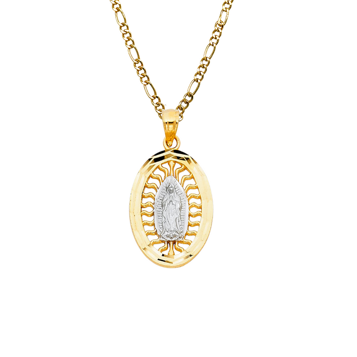 14k Virgin Mary Oval Pendant with Solid Chain - LE-PT1103