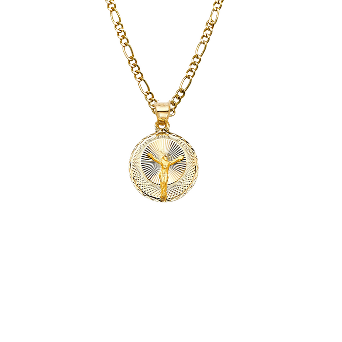 14k Jesus Christ Yellow Gold Pendant with Solid Chain - LE-300