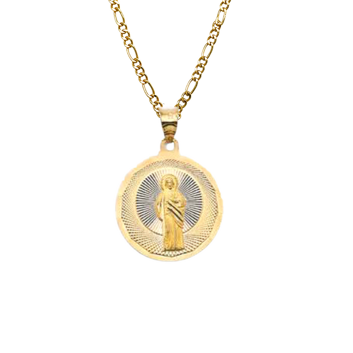 14k San Judas Prayer Yellow Gold Pendant and Solid Chain - LE-3157