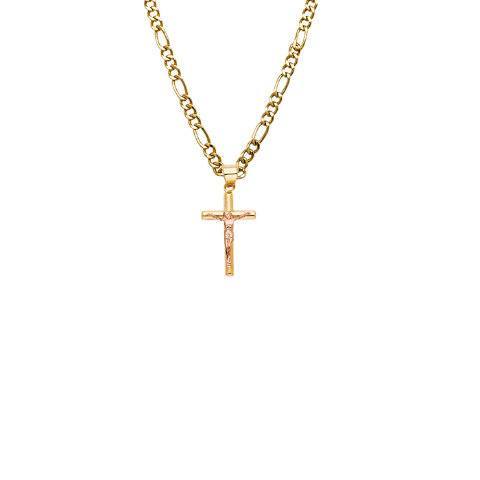 14k Rose Gold Small Jesus Cross Pendant with Solid Chain - LE-0848