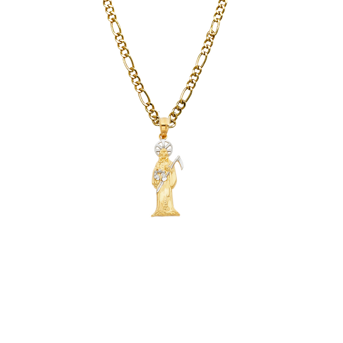 14k Santa Muerte Gold Pendant with Solid Chain - LE-0098