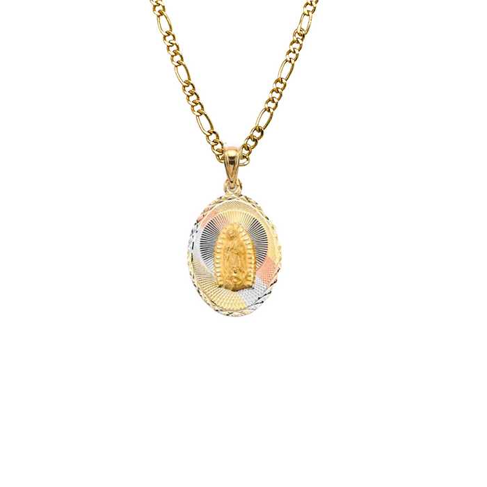 14k Virgin Mary and San Judas Oval Gold Pendant and Solid Chain - LE-3153