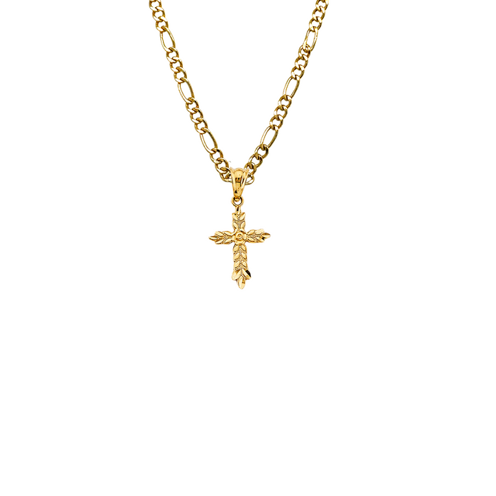 14k Gold Cross Pendant with Solid Chain - LE-2734