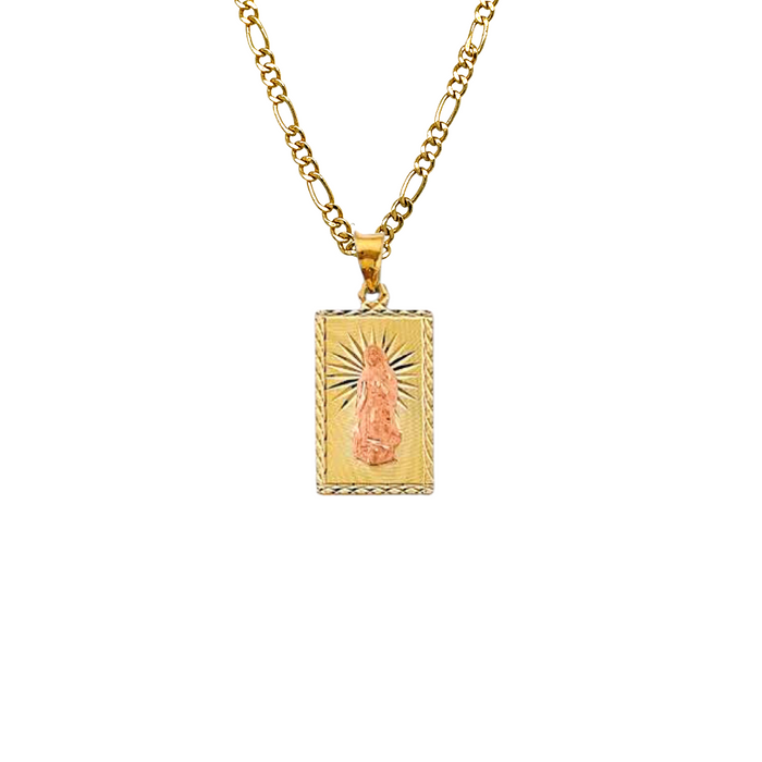 14k Virgin Mary Rectangle Gold Pendant and Solid Chain - LE-2900