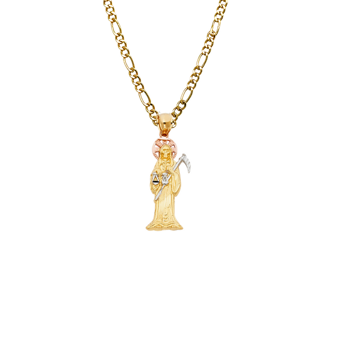 14k Santa Muerte TriColor Gold Pendant with Solid Chain - LE-0097