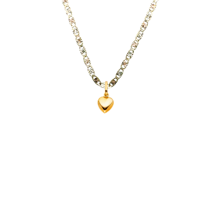 14k Gold Dainty Hollow Heart Pendant with Solid Chain - LE-0446