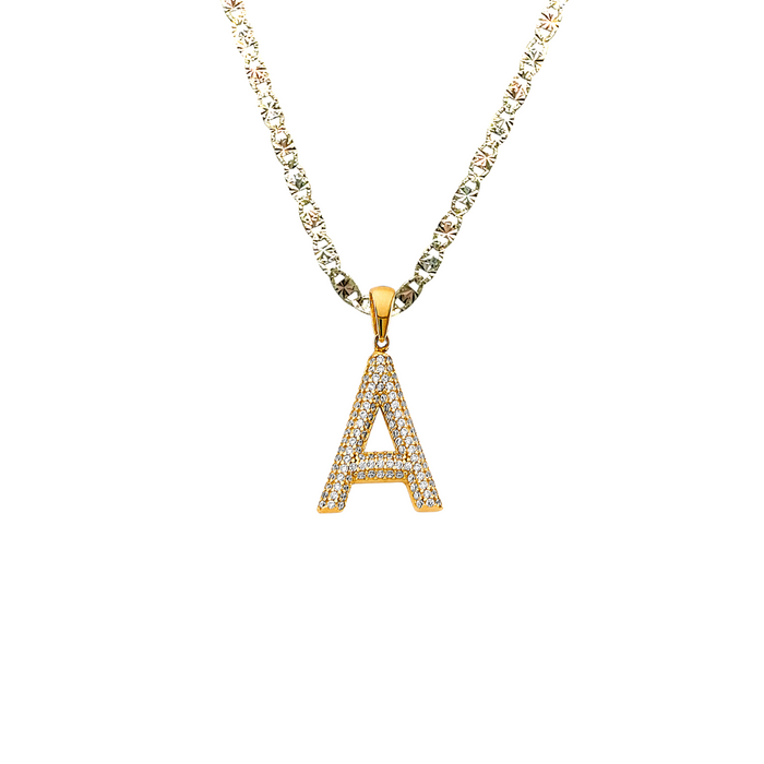 14k Gold Gemstone Letter Pendant with Solid Valentino Chain - LE-3243VC