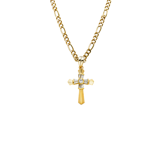 14k Gold Gemstone Cross Pendant with Solid Chain - LE-0961