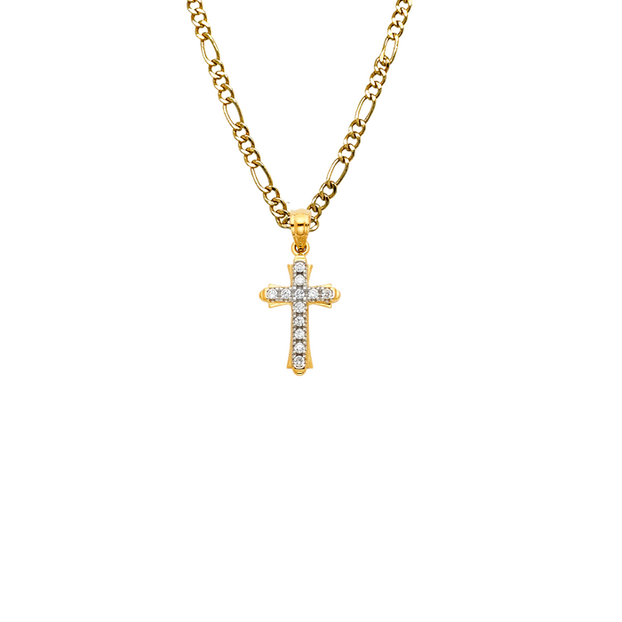 14k Gold Gemstone Cross Pendant with Solid Chain - LE-1062