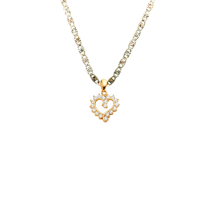 14k Gold Gemstone Heart Pendant with Solid Chain - LE-0579