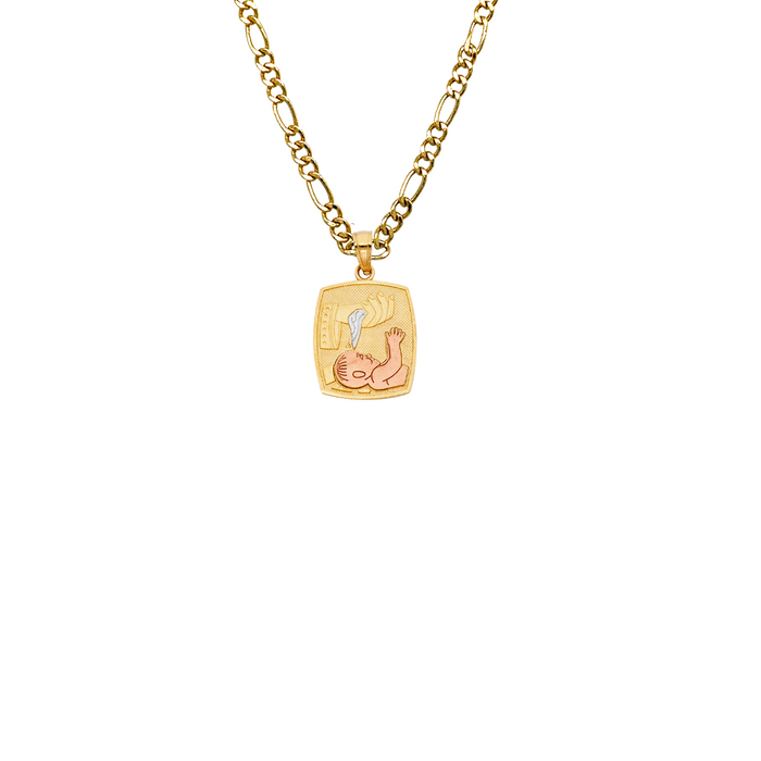 14k Baptism Tri Color Gold Pendant with Solid Chain - LE-1442