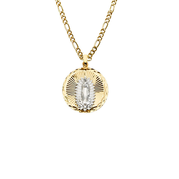 14k Virgin Mary Round Diamond Cut Pendant with Solid Chain - LE-2290