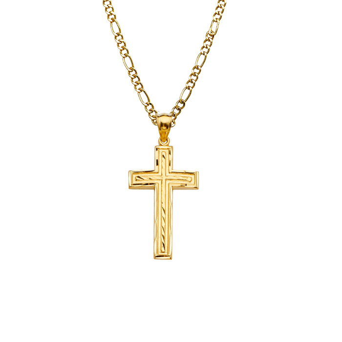 14k Gold Cross Pendant with Solid Chain - LE-2207