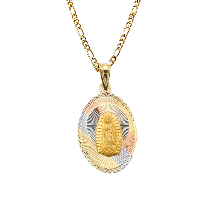 14k Virgin Mary and Christ Gold Pendant with Solid Chain - LE-3148