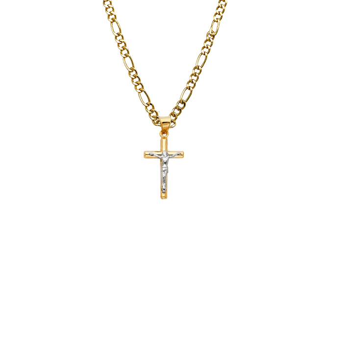 14k Two Tone Gold Jesus Cross Pendant with Solid Chain - LE-0049